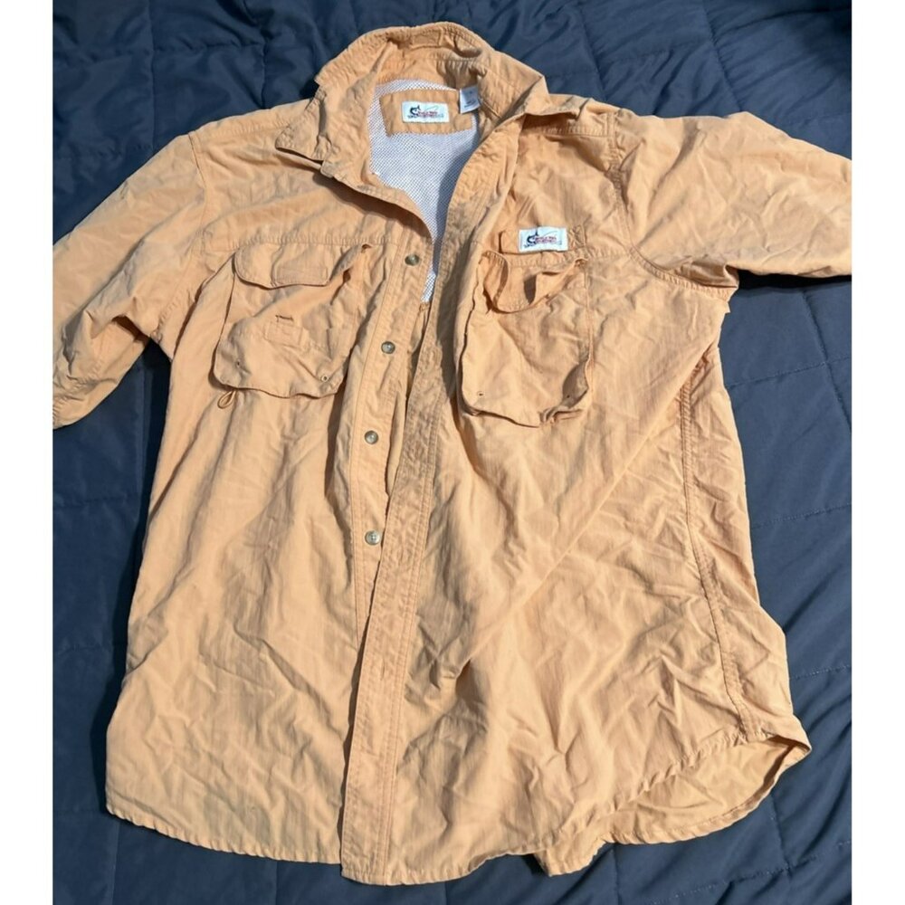 World Wide Sportsman Mens L Fishing Shirt Vented Orange Short Sleeve Button